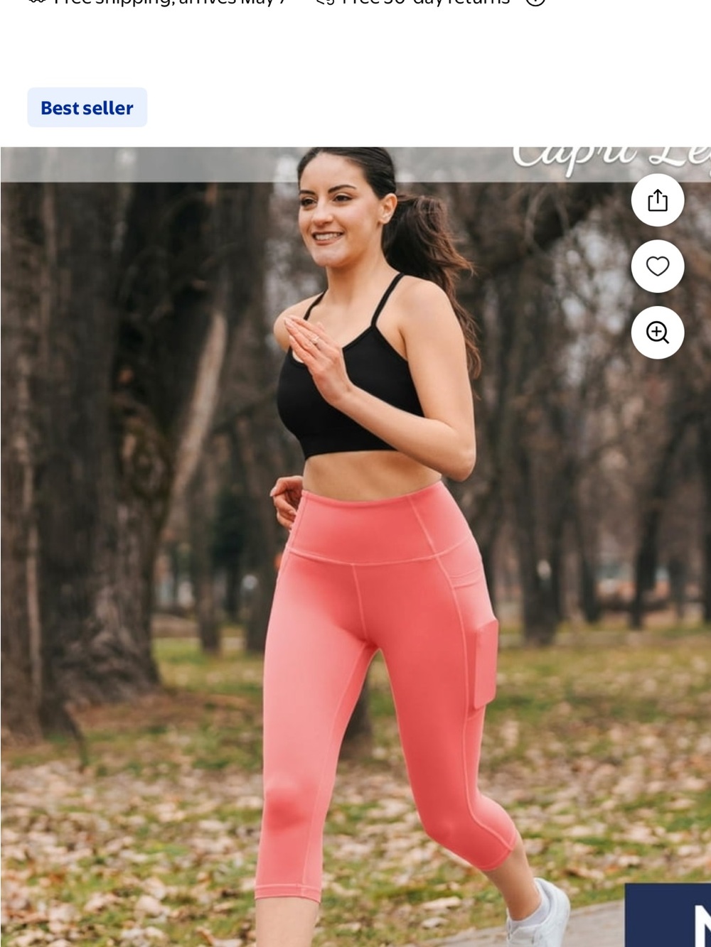 High-Rise Coral Capri Leggings with Side Pockets